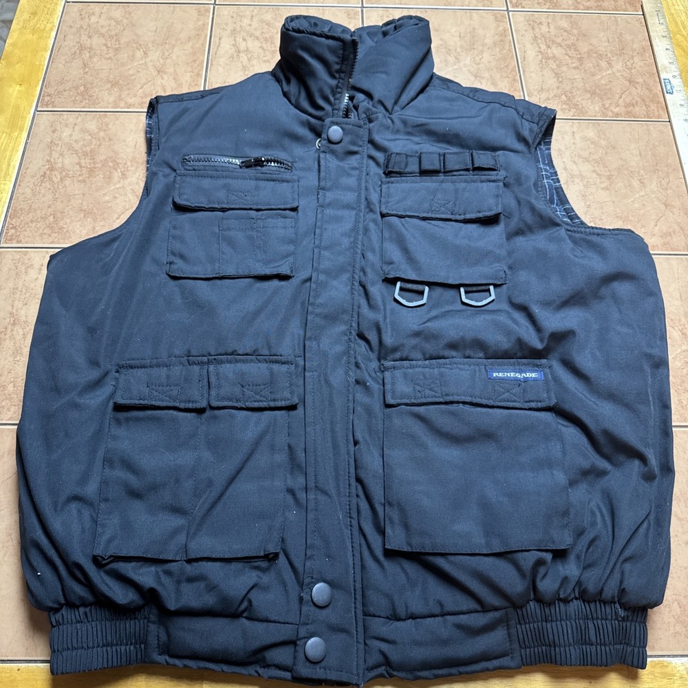 Renegade Utility Vest Sz Large Black Flannel Lined Zip Fishing‎ Hiking Hunting
